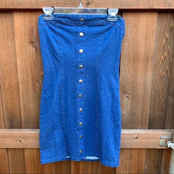 NEW Forever 21 Strapless Denim Dress - Picture 2 of 8